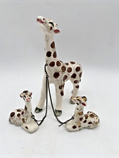 Vintage Mama Giraffe And 2 babies on Chain Porcelain Figurines  Japan picture