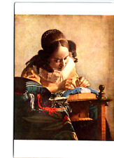 The Lacemaker Painting by Vermeer Postcard The Lourve picture