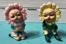 Vintage Japan Anthropomorphic Flower Face Boy & Girl Figurines PY Style picture