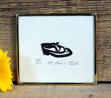 Wingtip Shoe Small Size Woodcut Handmade Brass Framed by Abelar Mexican Folk Art picture
