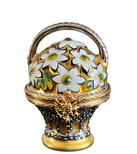 Faberge Hand Painted in Limoges France Flowers Basket Porcelain Trinket Box picture