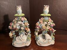 Pair Antique 19th Century Samson Porcelain Candlesticks After Chelsea with dogs picture