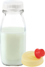 Kitchentoolz 12 Oz Square Glass Milk Bottle with Lids- Perfect Milk Container - picture