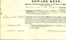 EDWARD KENT, GOVERNOR & COMMANDER, A SIGNED MAINE OFFICER'S COMMISSION 1838 picture