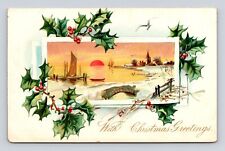 Embossed TUCK'S Postcard Christmas Greetings Sunset Sail Boats Pre 1907Undivided picture