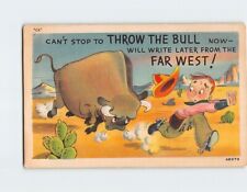 Postcard Greeting Card w/ Quote and Bull Chasing The Cowboy Comic Art Print USA picture