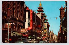 c1950s~Chinatown~San Francisco CA~Grant Ave~Main Street~Shops~Vintage Postcard picture