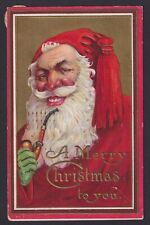 Postcard A Merry Christmas To You Grinning Santa Rosy Cheeks Smoking a Pipe picture