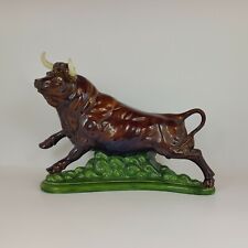 Retro Ceramic Fighting Brown Bull Figurine - OA 5453  picture