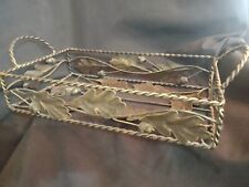 Vintage Autumn Leaves Metal Tray w/ Open Weave Basket w/ Handles 13 ¾” X 8” picture