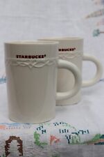 Starbucks 2010 Simple White Embossed Tall Slender Mugs 10oz Set Of Two picture