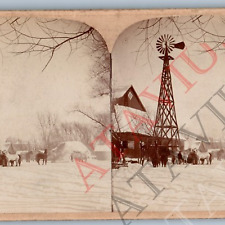 c1900s Amateur Farm Sharp Real Photo Stereoview Barn Windmill White Horses V42 picture