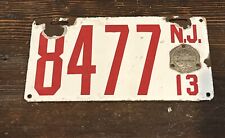 1913 New Jersey NJ Porcelain License Plate Car Tag Auto - Four Digit 8477 picture