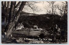 Shrewsbury Vermont~Farm near Tip Top Inn~House & Barn~Buckets on Tree~1946 RPPC picture