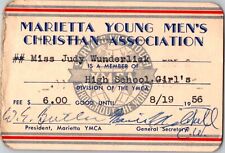 Marietta, Ohio Vintage 1956 YMCA High School Girls Membership Card YWCA picture