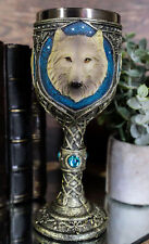 Ebros Royal Blue Celtic Gray Wolf Wine Chalice Goblet Cup 7.5