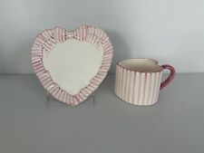 HALDON Group ~ Heart shaped Pink Stripe Ribbon Bow Coffee Cup and Saucer Plate picture