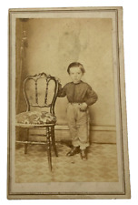 ANTIQUE CDV PHOTO CUTE BOY STANDING BY CHAIR CIVIL WAR 2 CENT TAX STAMP picture