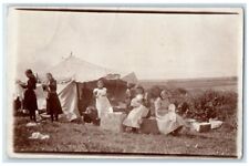 c1910's Girls Washing Dinner Dishes Camp Tent Bath England RPPC Photo Postcard picture