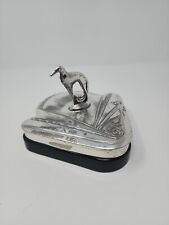 Borzoi Russian Wolfhound Art Deco Silverplate Black Glass Dresser Box 1930s/40s picture