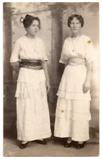 VINTAGE RPPC REAL PHOTO POSTCARD TWO WOMEN IN TIERED WHITE DRESSES c 1910 080221 picture