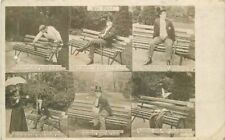 C-1910 Lover stuck Painted bench Cold romance Comic humor RPPC Postcard 5128 picture