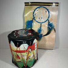 VTG Rare Black Drum Native American Toy  Cherokee Reservation & Dreamcatcher picture