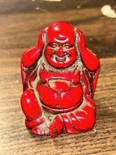 Buddha Happy Statue Smiling Figurine Red Resin Meditation 2.5” Tall picture