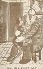 On His Last Lap Risqué Arcade Card~Antique~Waitress On Big Guys Lap~c1930s picture