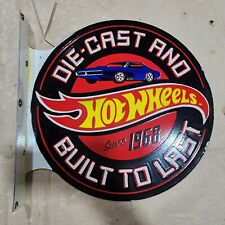 HOTWHEELS FLANGE 2 SIDED PORCELAIN ENAMEL SIGN 17 X 17 1/2 INCHES picture
