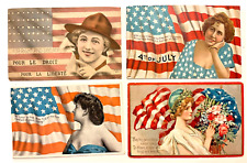 4TH JULY AMERICANA POSTCARDS PRETTY LADY FLAGS WWI ERA USA FRANCE PATRIOTIC picture