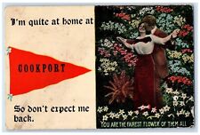 c1910's Sweet Couple Kissing Flowers Pennant Cookport Lovejoy PA Posted Postcard picture