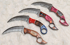 (4 PCS) CUSTOM HAND FORGED DAMASCUS STEEL KARAMBIT HUNTING CAMPING KNIFE # H-438 picture
