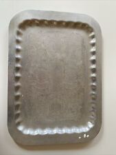 Old Silver Tone Serving Tray Forged Aluminum 12x17 Some Wear As Shown picture