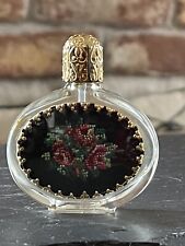 Vintage c1950’s Viennese Clear Glass Petit Point Perfume Bottle With Red Roses picture