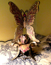 Sankyo Music Box Enamel/Jeweled Rhinestone Metal Butterfly Revolving Flower picture