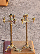 Pair of Antique French Brass Candleholders 19th Century-4 Candle Holder picture