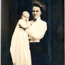 c1910s Mother Holding Baby Son RPPC Fancy Pompadour Hair Real Photo PC A185 picture