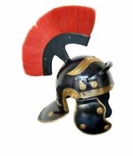 Medieval Vintage Collectible Black and Brass Finish Roman Red Plume Armor Helmet picture