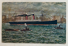 Vintage c 1900s Ship Postcard Cunard Line Steamer RMS Carmania steamship art PCK picture