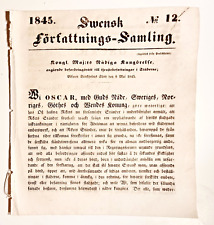 Official Swedish Royal Decree Proclamation from June 1845. picture