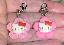 2 Pc Silver Hello Kitty Flower Charm Zipper Pulls & Keychain Add On Clips picture