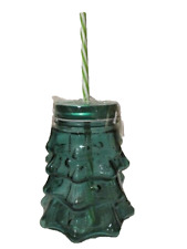 AMICI Home Christmas Tree Green Mason Jar w/Straw 5