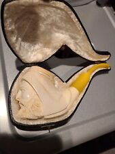 Vintage Turkish Sultan God  Meerschaum Pipe Handcarved w/ Leather Case 1970s? picture
