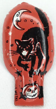 Halloween Black Cat Crescent Moon Jack O Lantern US Metal Orange Vintage Clicker picture
