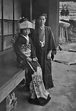 VINTAGE B/W PHOTO  - JAPANESE COUPLE - WOMAN IN KIMONO - WEDDING? picture