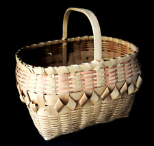 Vtg. Northeast Native American  Notched Handled Gathering Basket Porcupine Twist picture