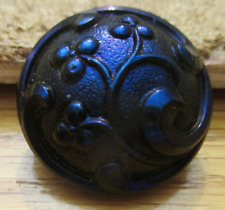 1-Czech Glass Midnight Blue Flowers on a Black Back Button #112 1.020