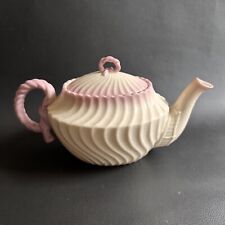 RARE EARLY ANTIQUE 2ND BACKSTAMP BELLEEK POTTERY IRELAND PINK ROPE HANDLE TEAPOT picture