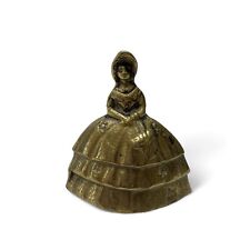 Vintage Solid Cast Brass Southern Belle Woman in Dress Bell Figurine picture